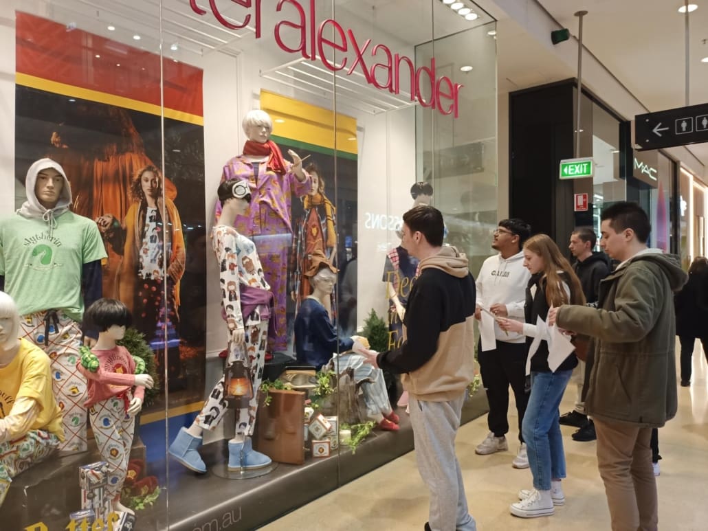 Students pictured in shopping centre